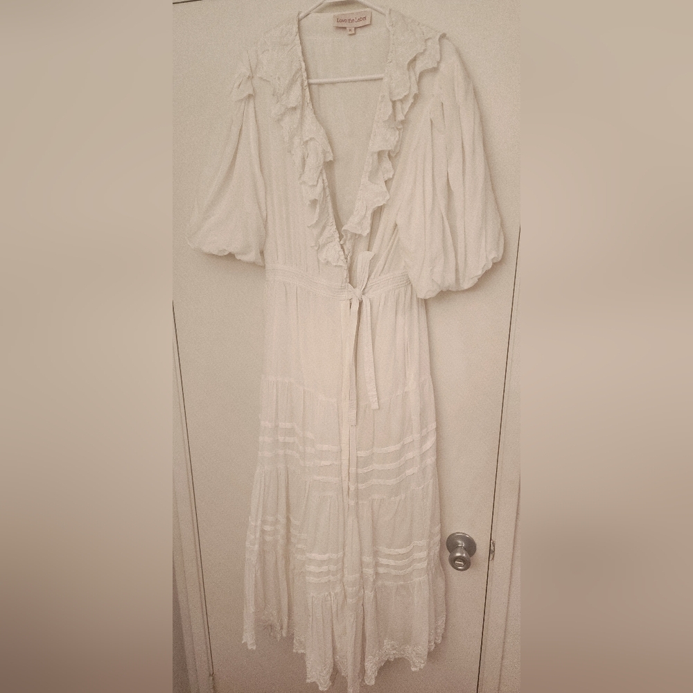 EUC Anthropologie Love the Label White Ruffle Wrap Dress - Picture 3 of 6